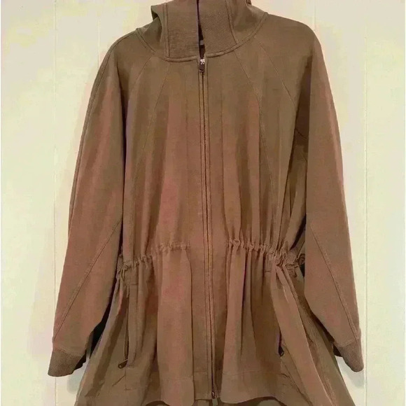 ATHLETA Rustic Beige Brown Triumph Hybrid Full Zip Hooded Jacket 2x Regular - Picture 1 of 11